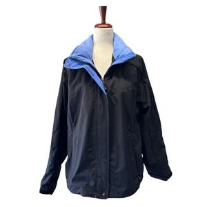 LL Bean Jacket Womens Blue Hooded Jacket Waterproof Outdoor Coat Hidden Hood